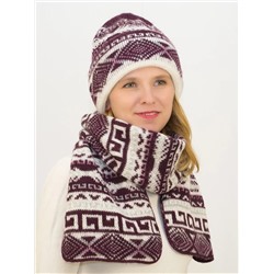 Комплект зимний женский шапка+шарф Зима (Цвет бордовый), размер 56-58, шерсть 30%, мохер 50%