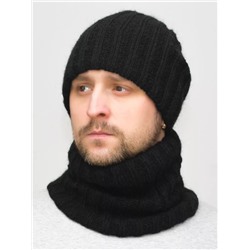 Комплект зимний мужской шапка+снуд Жасмин (Цвет черный), размер 56-58, шерсть 50%, мохер 30%