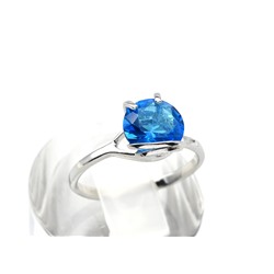Кольцо С925 с родиевым покрытием и голубым топазом 8мм размер 17,  1,7гр.