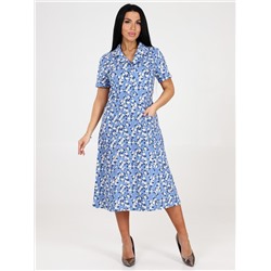 Женское платье "Бабушка" короткий рукав ПлК-241 / Белые цветы на голубом