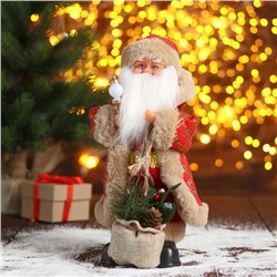 Дед Мороз "В красной шубке в клетку с подарками" двигается, 30 см
