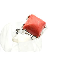 Кольцо С 925 с кораллом (имитация) ромб 14мм размер 17, 3,22гр