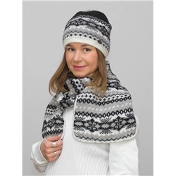Комплект зимний женский шапка+шарф Анабель (Цвет черный), размер 54-56, шерсть 50%, мохер 30%
