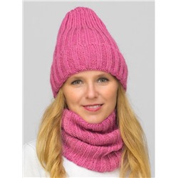 Комплект зимний женский шапка+снуд Жизель (Цвет темно-розовый), размер 56-58, шерсть 50%, мохер 30%