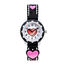 Часы наручные детские, "Сердечки", d-2 см, ремешок силикон l-20 см, черные