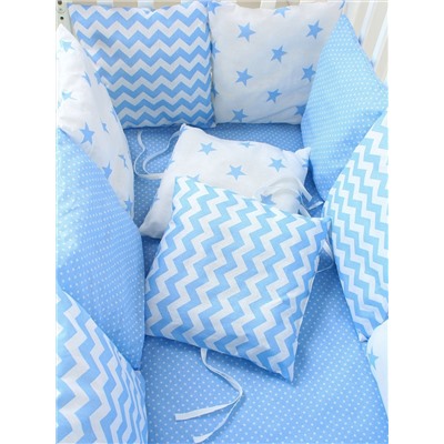 Набор бортиков для новорожденного (одеяло+12 подушек) / Голубой