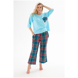 Пижама (джемпер и брюки) из кулирки Жасмин / Зеленая клетка