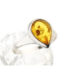 Кольцо с янтарем С925 капелька 11*14мм лимонный размер 18, 2,62гр