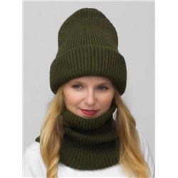 Комплект зимний женский шапка+снуд Monro (Цвет болотный), размер 56-58, шерсть 70%