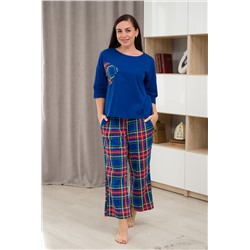Пижама (джемпер и брюки) из кулирки Жасмин / Синяя клетка