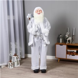 Дед Мороз "В белой шубе ромбик блеск, с фонариком и подарками" 45х150 см