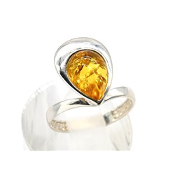 Кольцо с янтарем С925 капелька 12*16мм медовый размер 17, 2,37гр