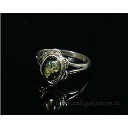 Кольцо с янтарем С925 овальчик 10*12мм зеленый размер 16, 2,14гр