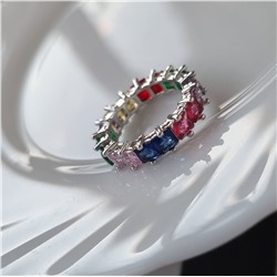 Кольцо с разноцветными фианитами, цвет серебристый, размер 18, арт.706.421