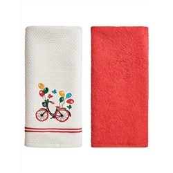 Набор кухонных полотенец вафельное полотно + махра 2 шт. / Белый, красный  велосипед (maxi)